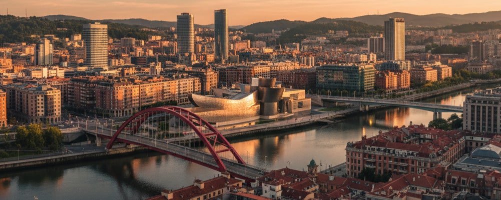 Skyline de Bilbao con el Museo Guggenheim y la ría del Nervión
